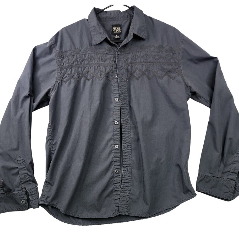 Black Jack Mens Embroidered Long Sleeve Button Front Shirt Dark Gray Large